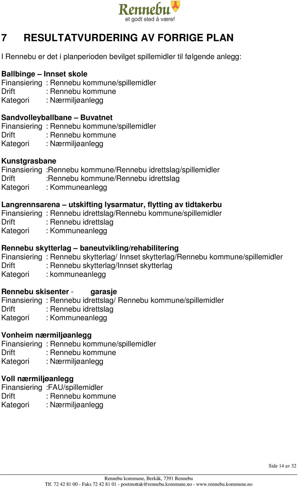 kommune/rennebu idrettslag/spillemidler Drift :Rennebu kommune/rennebu idrettslag Kategori : Kommuneanlegg Langrennsarena utskifting lysarmatur, flytting av tidtakerbu Finansiering : Rennebu