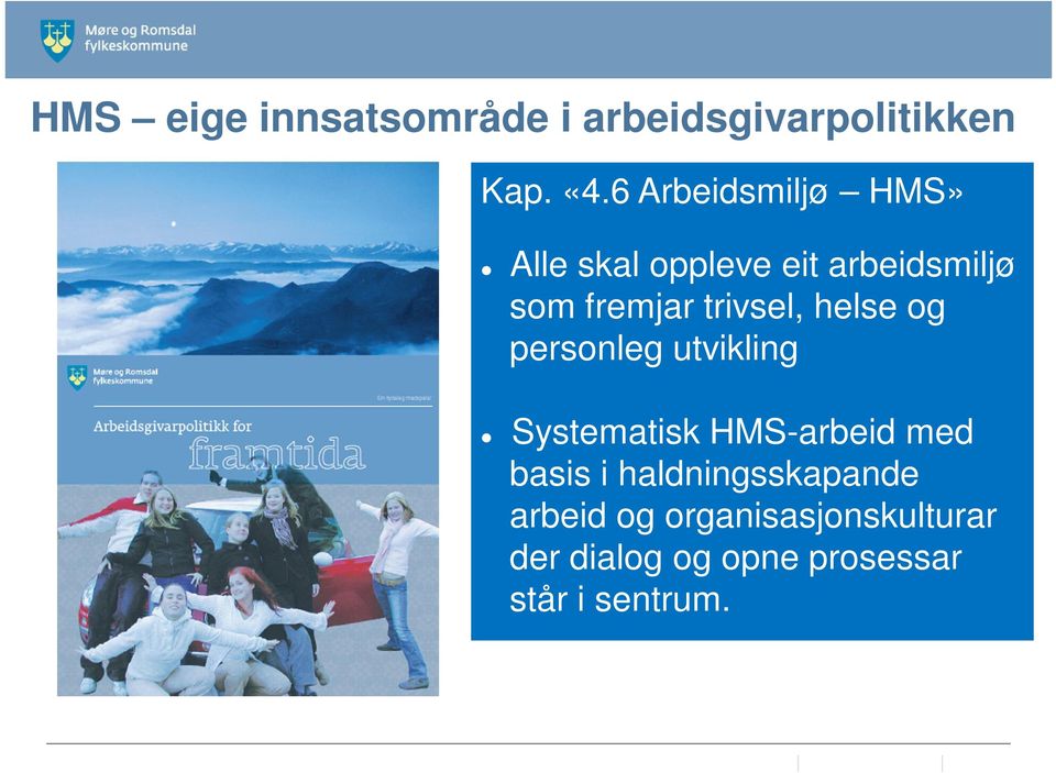 trivsel, helse og personleg utvikling Systematisk HMS-arbeid med basis i