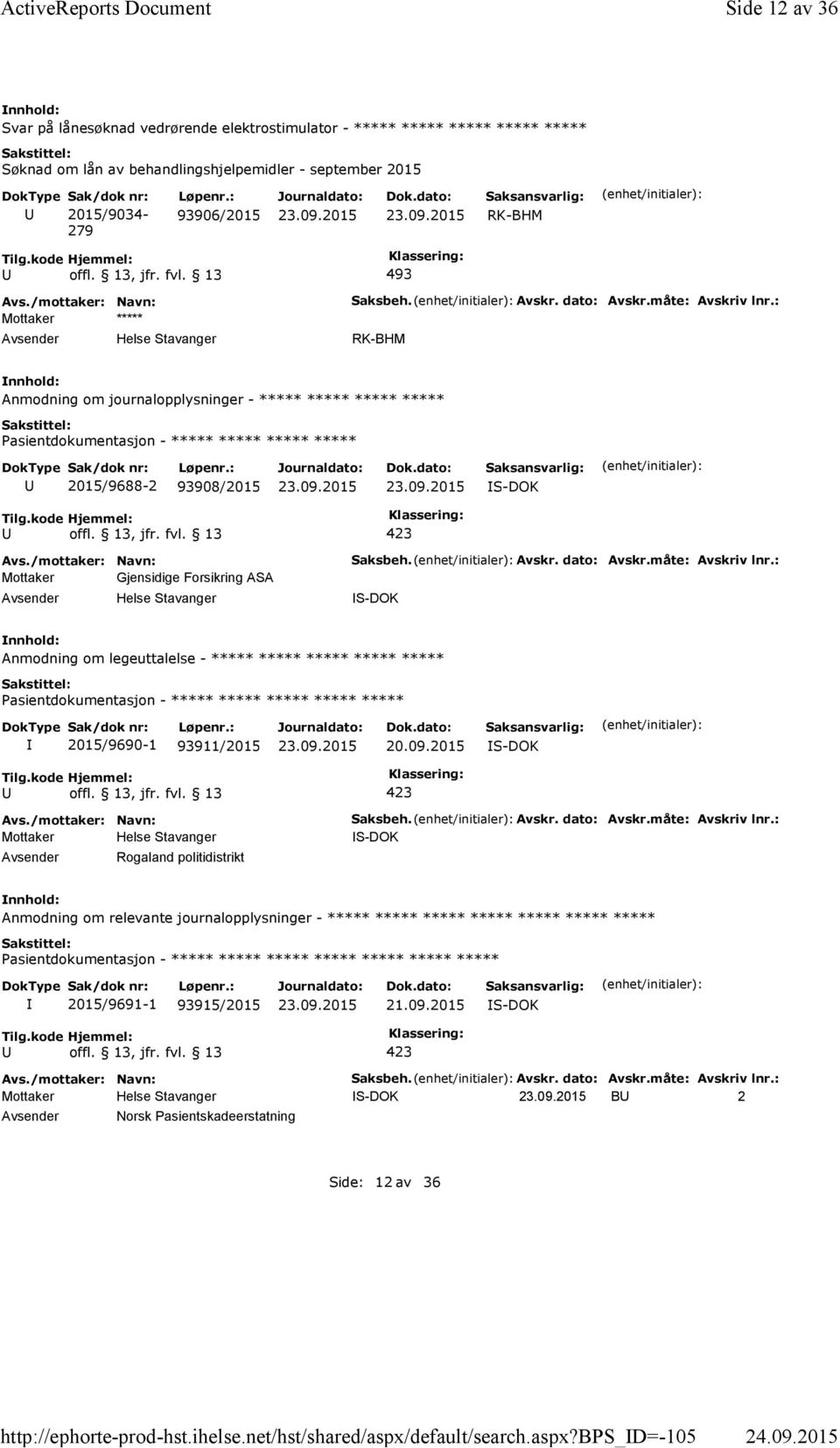 bps_d=-105 Side 12 av 36 Svar på lånesøknad vedrørende elektrostimulator - ***** ***** ***** ***** ***** Søknad om lån av behandlingshjelpemidler - september 2015 Sak/dok nr: 2015/9034-279 Løpenr.