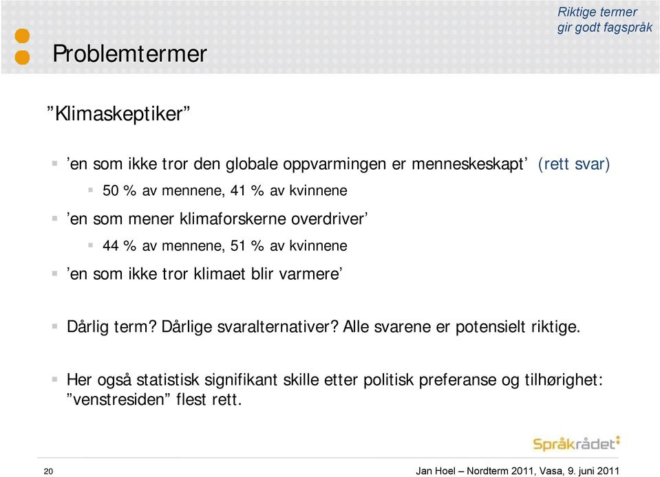 kvinnene en som ikke tror klimaet blir varmere Dårlig term? Dårlige svaralternativer?