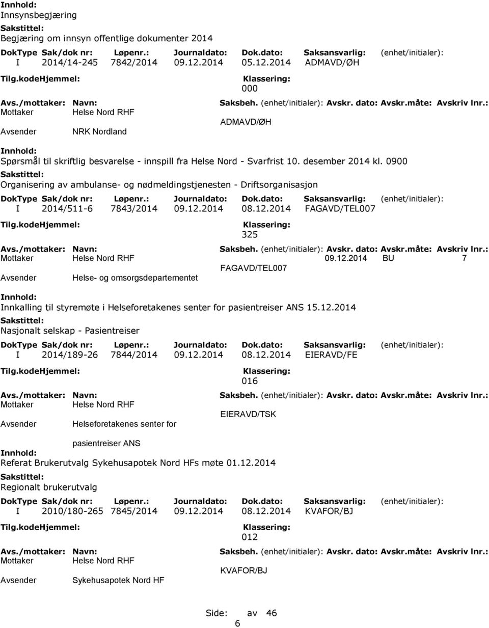 0900 Organisering av ambulanse- og nødmeldingstjenesten - Driftsorganisasjon I 2014/511-6 7843/2014 09.12.