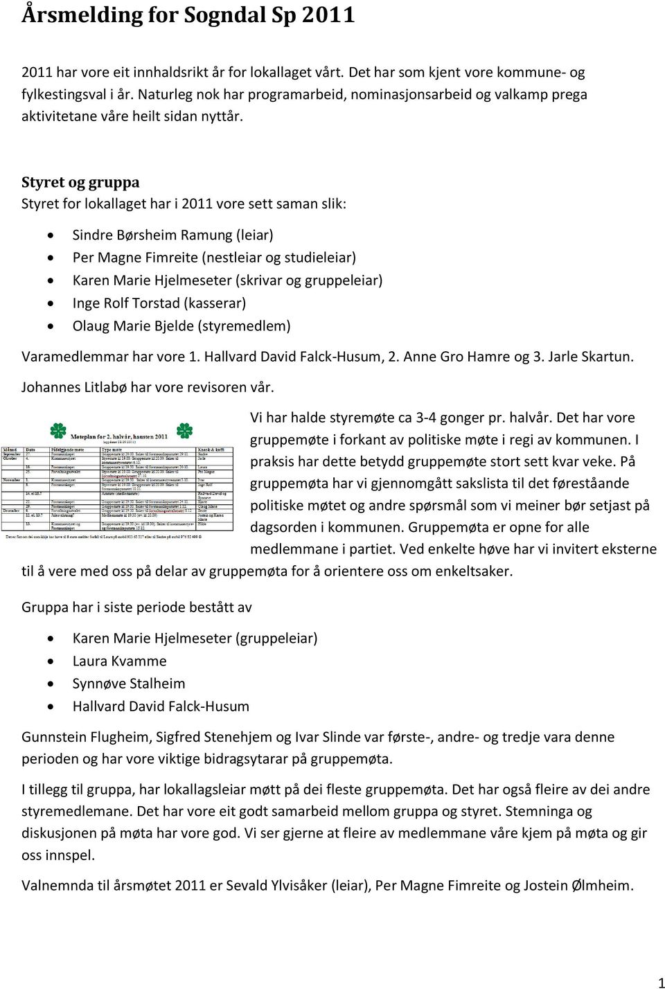 Styret og gruppa Styret for lokallaget har i 2011 vore sett saman slik: Sindre Børsheim Ramung (leiar) Per Magne Fimreite (nestleiar og studieleiar) Karen Marie Hjelmeseter (skrivar og gruppeleiar)