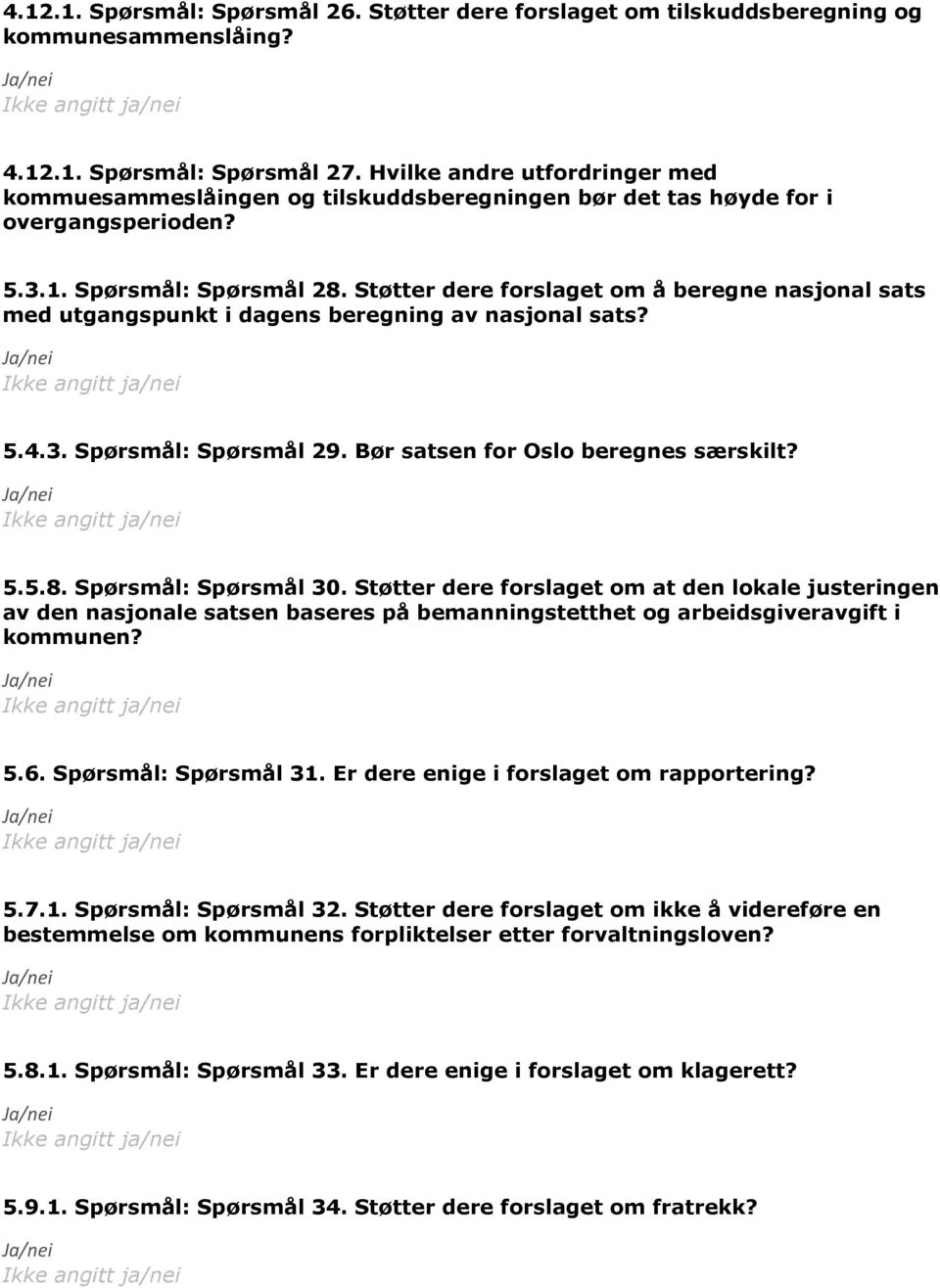 Støtter dere forslaget om å beregne nasjonal sats med utgangspunkt i dagens beregning av nasjonal sats? 5.4.3. Spørsmål: Spørsmål 29. Bør satsen for Oslo beregnes særskilt? 5.5.8.