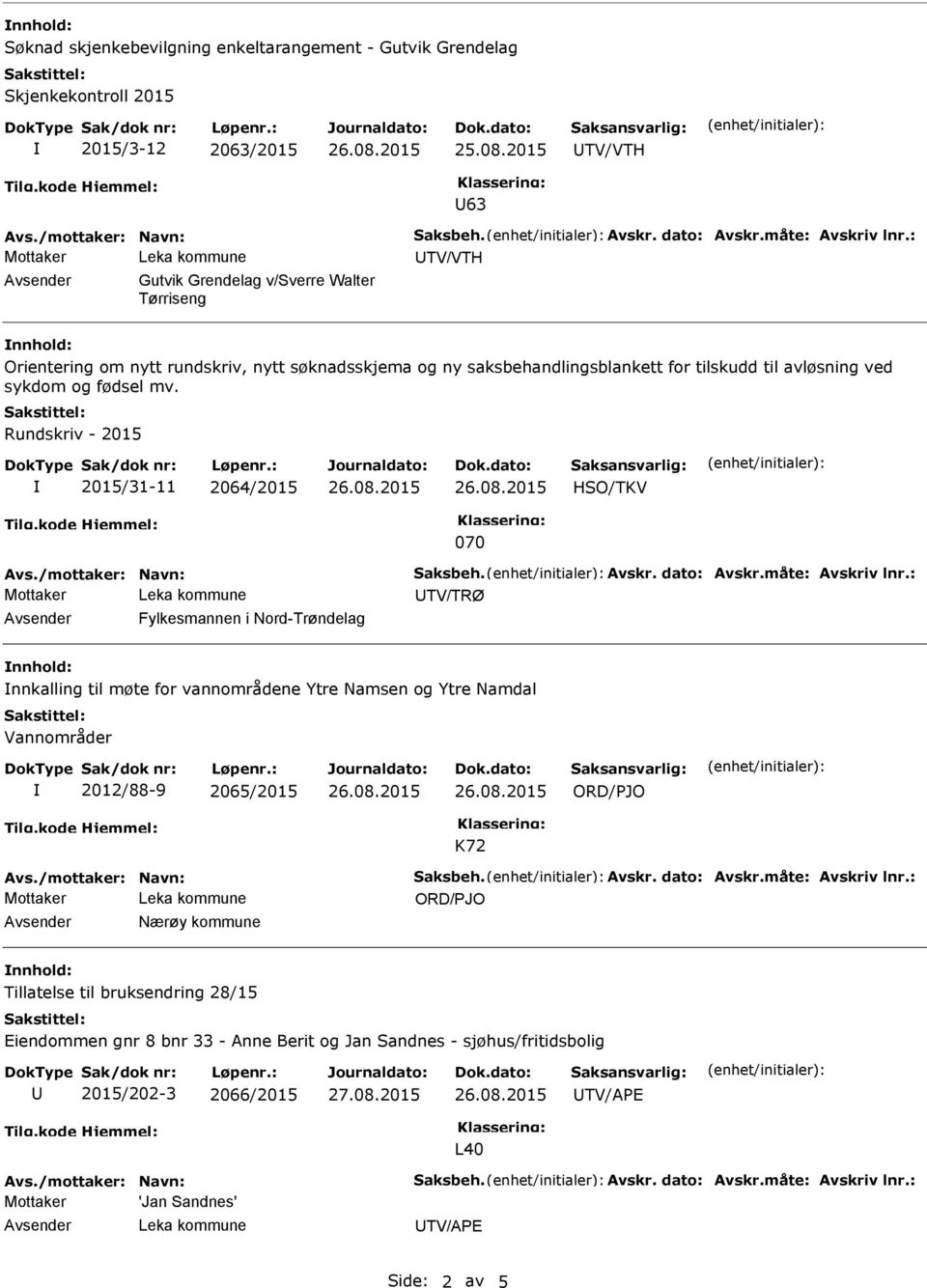 Rundskriv - 2015 2015/31-11 2064/2015 070 Avs./mottaker: Navn: Saksbeh. Avskr. dato: Avskr.måte: Avskriv lnr.