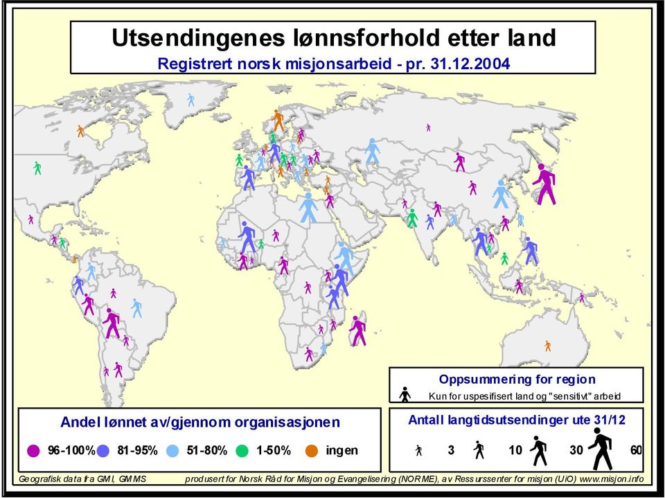 for uspesifisert land og "sensitivt" arbeid Antall langtidsutsendinger ute 31/12 3 10 30 60 Geografisk