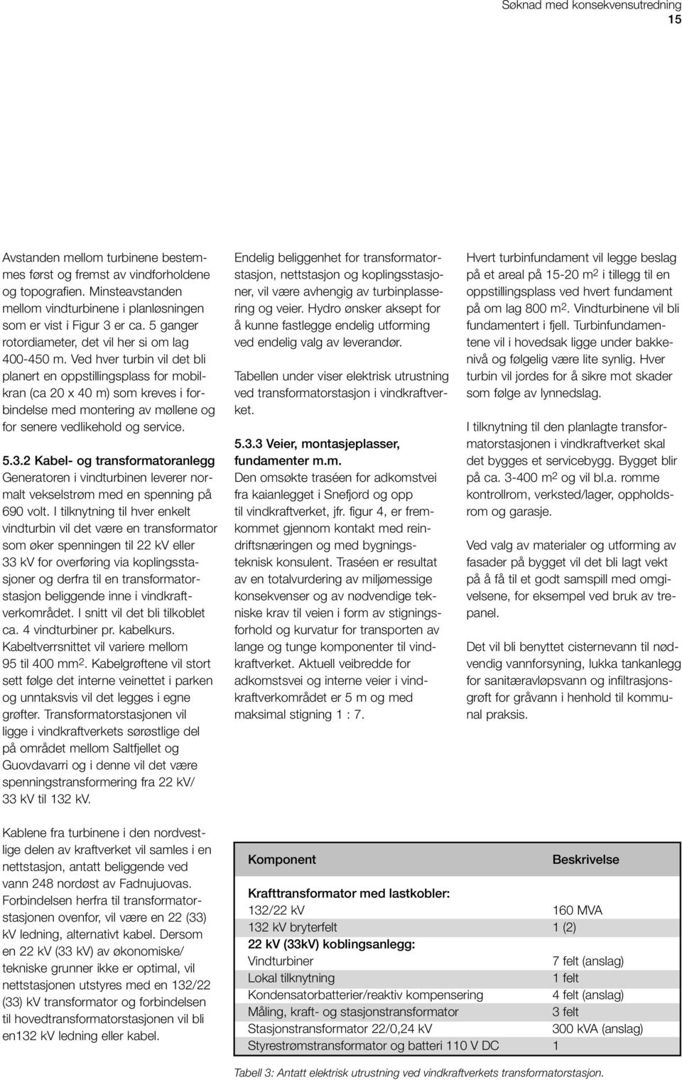 Ved hver turbin vil det bli planert en oppstillingsplass for mobilkran (ca 20 x 40 m) som kreves i forbindelse med montering av møllene og for senere vedlikehold og service. 5.3.