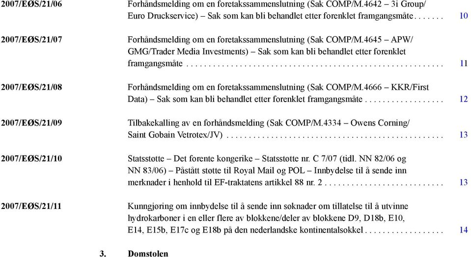 4645 APW/ GMG/Trader Media Investments) Sak som kan bli behandlet etter forenklet framgangsmåte.......................................................... 11 Forhåndsmelding om en foretakssammenslutning (Sak COMP/M.