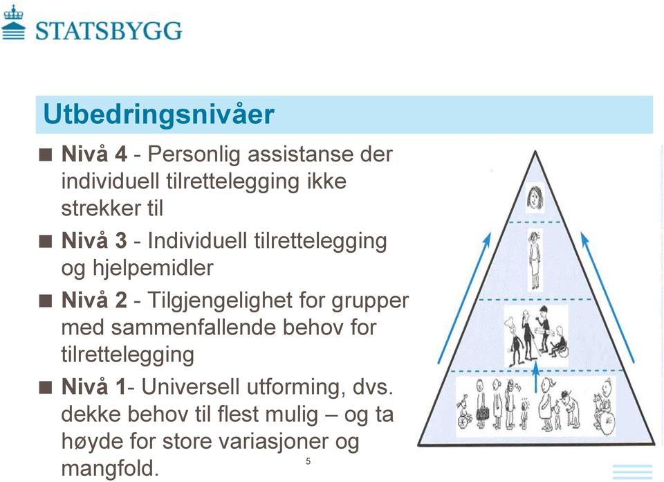 Tilgjengelighet for grupper med sammenfallende behov for tilrettelegging Nivå 1-