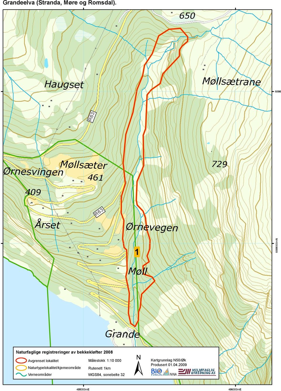 Ørnevegen 1 6889000mN Møll Grande Naturfaglige registreringer av bekkekløfter 2008 R60 Avgrenset