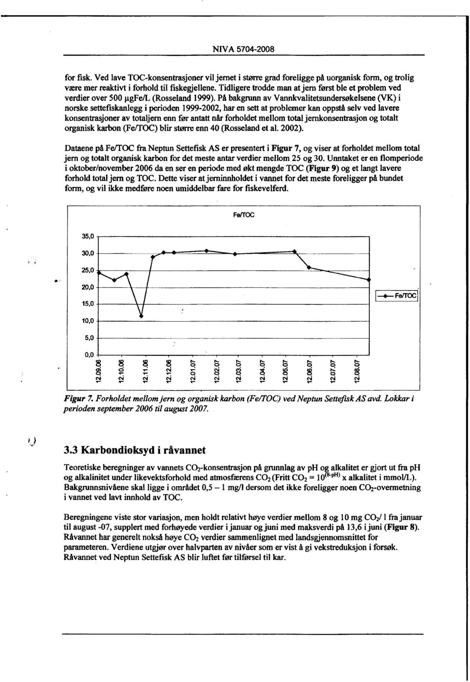 På bakgrunn av Vannkvalitetsundersøkelsene (VK) i norske settefiskanlegg i perioden 1999-2002, har en sett at problemer kan oppstå selv ved lavere konsentrasjoner av totaljern enn før antatt når