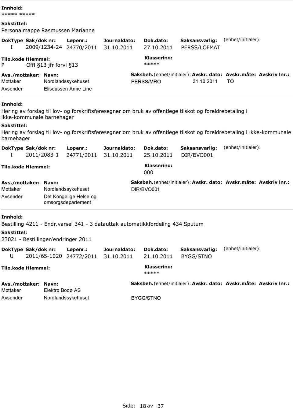 forskriftsføresegner om bruk av offentlege tilskot og foreldrebetaling i ikke-kommunale barnehager 2011/2083-1 24771/2011 25.10.2011 DR/BVO001 000 Avs./mottaker: Navn: Saksbeh. Avskr. dato: Avskr.