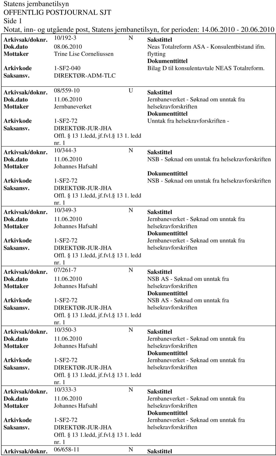 08/559-10 U Sakstittel Unntak fra - Arkivsak/dok0/344-3 N Sakstittel NSB - Søknad om unntak fra NSB - Søknad om unntak fra Arkivsak/dok0/349-3 N