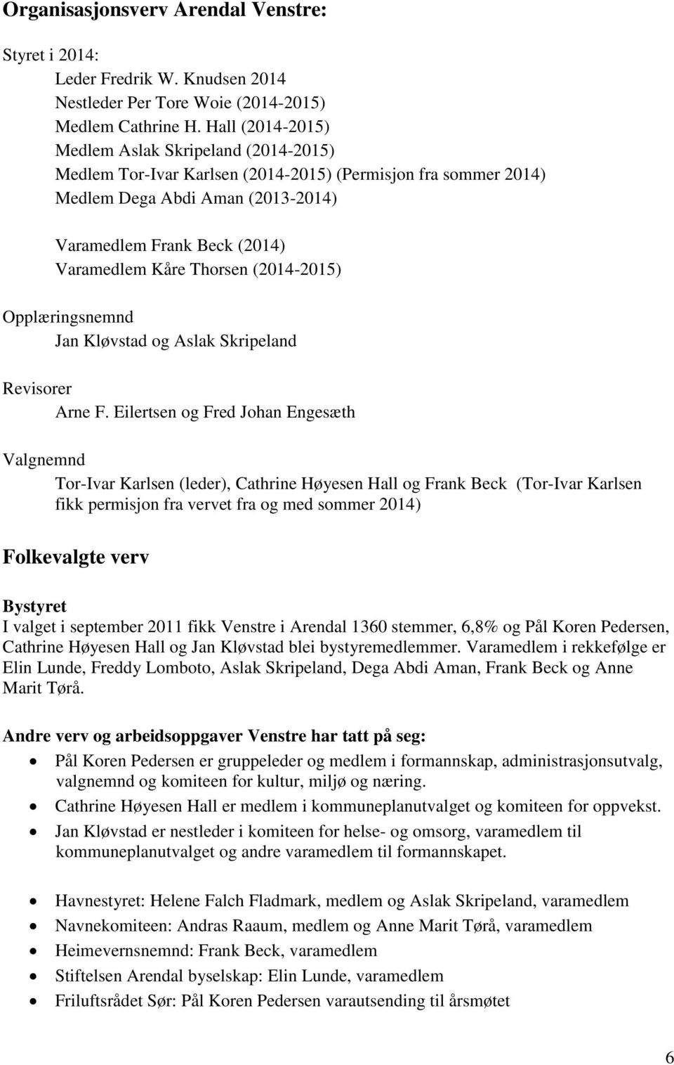 Thorsen (2014-2015) Opplæringsnemnd Jan Kløvstad og Aslak Skripeland Revisorer Arne F.