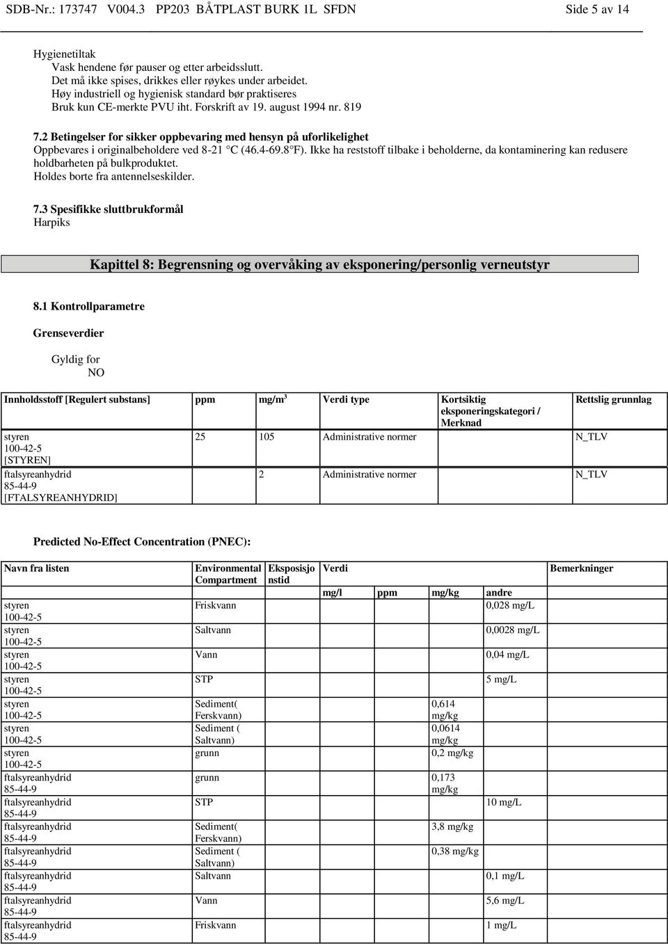 2 Betingelser for sikker oppbevaring med hensyn på uforlikelighet Oppbevares i originalbeholdere ved 8-21 C (46.4-69.8 F).