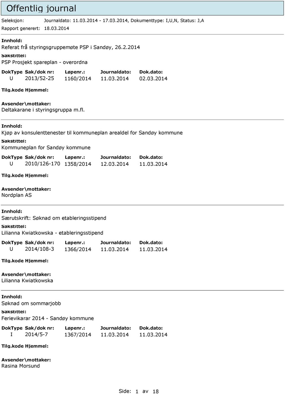 Kjøp av konsulenttenester til kommuneplan arealdel for Sandøy kommune Kommuneplan for Sandøy kommune 2010/126-170 1358/2014 Nordplan AS