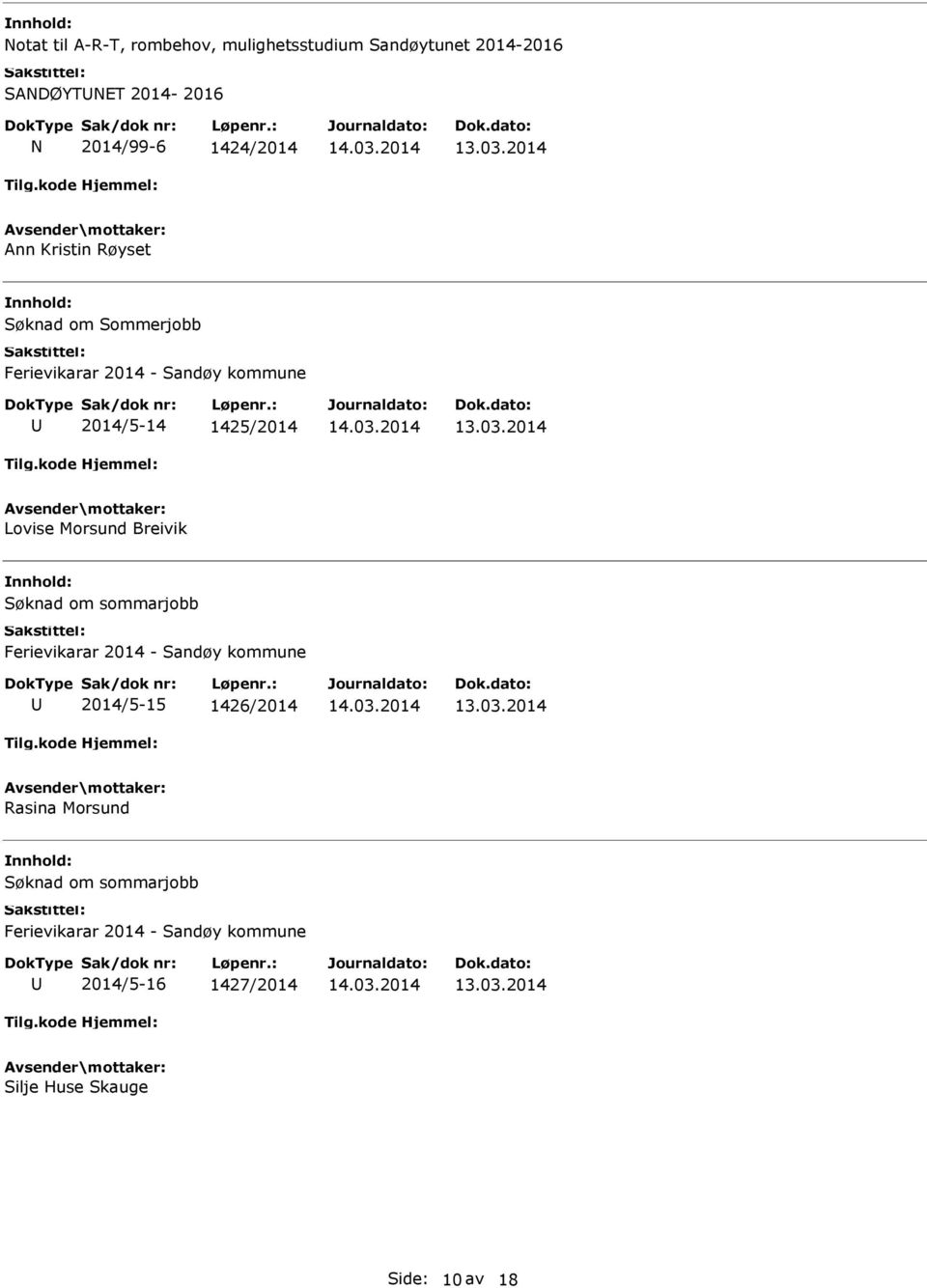 om Sommerjobb 2014/5-14 1425/2014 Lovise Morsund Breivik 2014/5-15