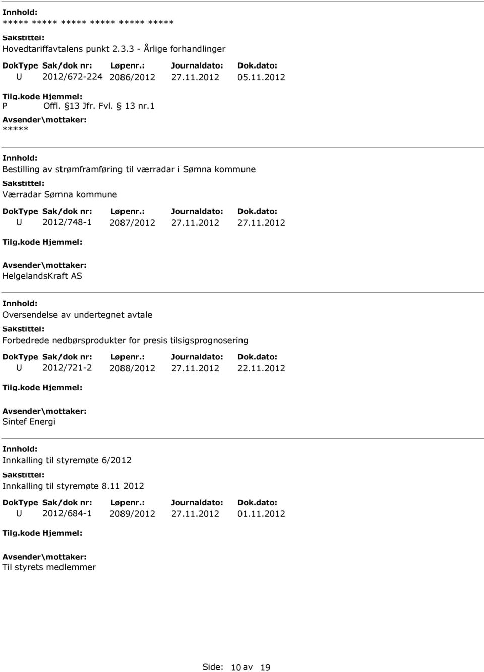 for presis tilsigsprognosering 2012/721-2 2088/2012 22.11.