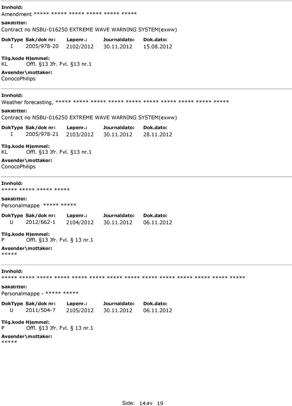 2012 Weather forecasting, Contract no NSB-016250 EXTREME WAVE WARNNG SYSTEM(exww) KL 2005/978-21