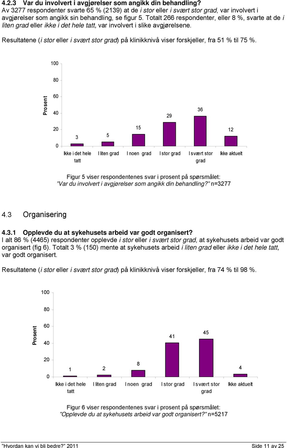 Totalt 266 respondenter, eller 8 %, svarte at de i liten eller ikke i det hele tatt, var involvert i slike avgjørelsene.