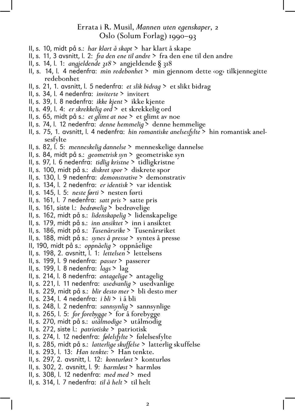 5 nedenfra: et slik bidrag > et slikt bidrag II, s. 34, l. 4 nedenfra: inviterte > invitert II, s. 39, l. 8 nedenfra: ikke kjent > ikke kjente II, s. 49, l.