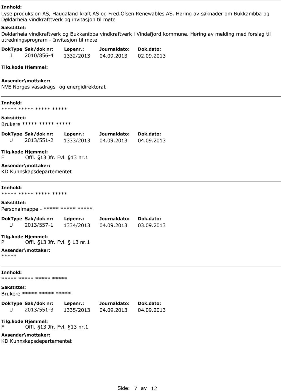 Høring av melding med forslag til utredningsprogram - nvitasjon til møte 2010/856-4 1332/2013 NVE Norges vassdrags- og energidirektorat ***** ***** ***** ***** Brukere ***** ***** *****