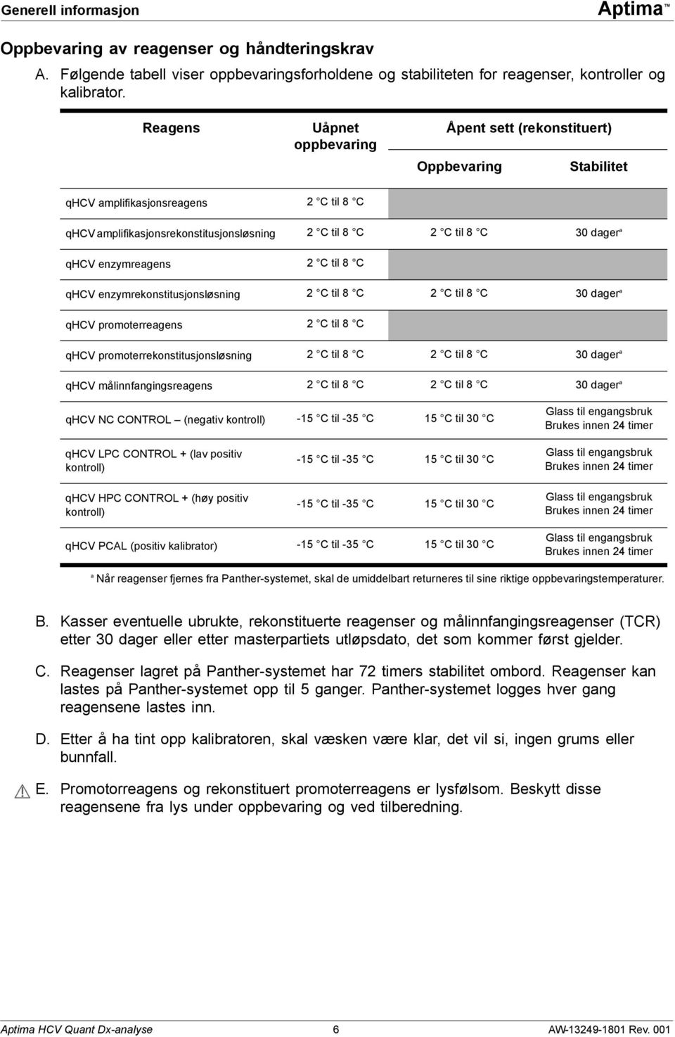 til 8 C qhcv enzymrekonstitusjonsløsning til 8 C til 8 C 30 dager a qhcv promoterreagens til 8 C qhcv promoterrekonstitusjonsløsning til 8 C til 8 C 30 dager a qhcv målinnfangingsreagens til 8 C til