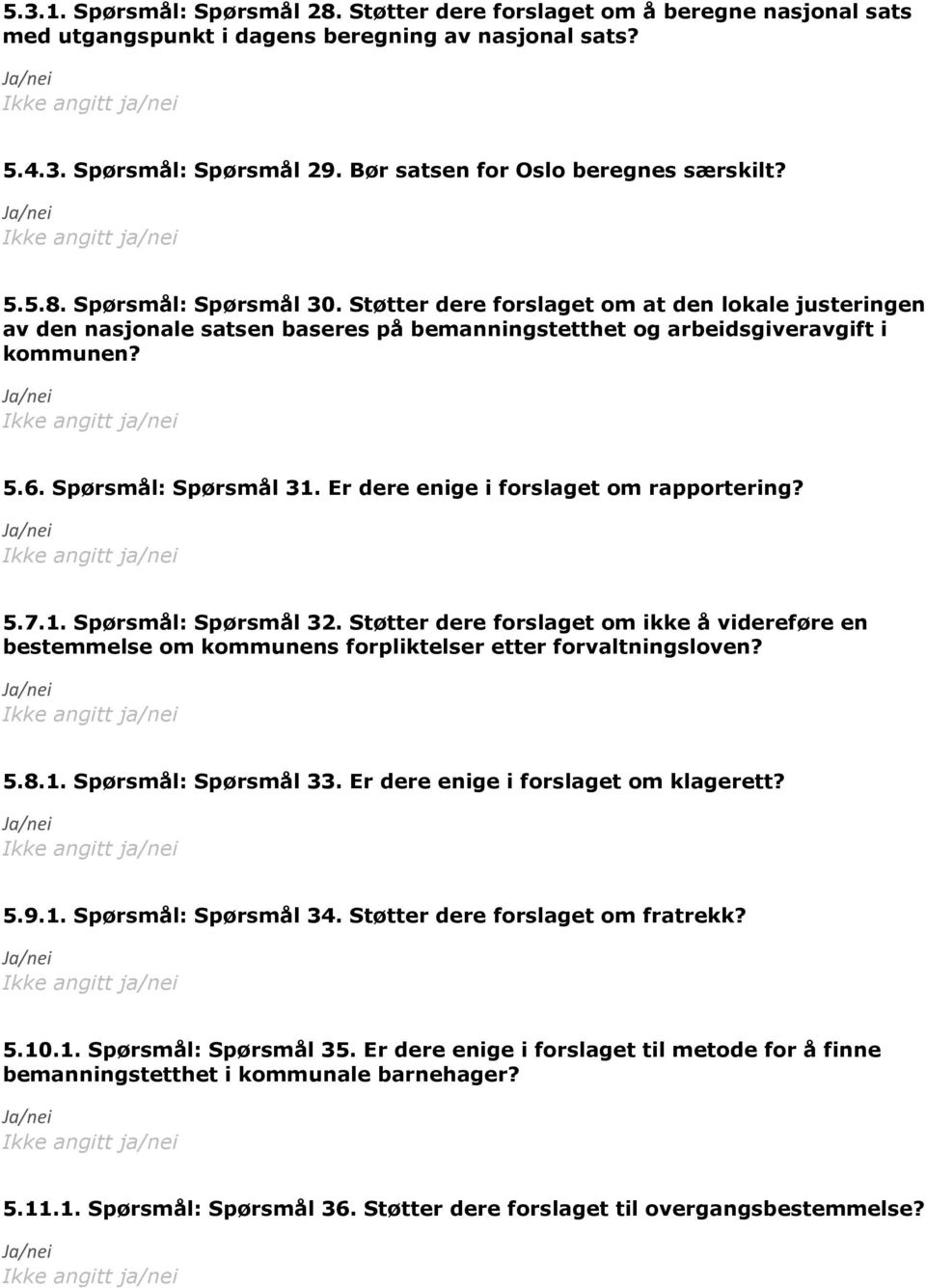 Støtter dere forslaget om at den lokale justeringen av den nasjonale satsen baseres på bemanningstetthet og arbeidsgiveravgift i kommunen? 5.6. Spørsmål: Spørsmål 31.