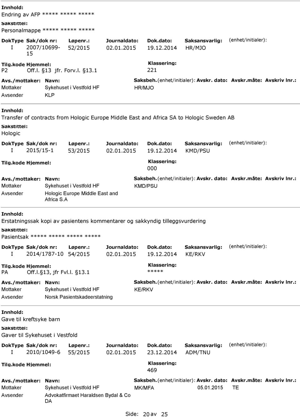 : KMD/PS Hologic Europe Middle East and Africa S.A Erstatningssak kopi av pasientens kommentarer og sakkyndig tilleggsvurdering Pasientsak 2014/1787-10 54/2015 KE/RKV Avs./mottaker: Navn: Saksbeh.