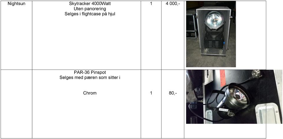 hjul 1 4 000,- PAR-36 Pinspot