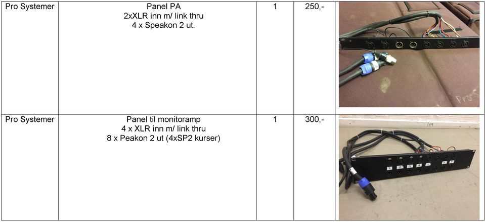 1 250,- Pro Systemer Panel til monitoramp