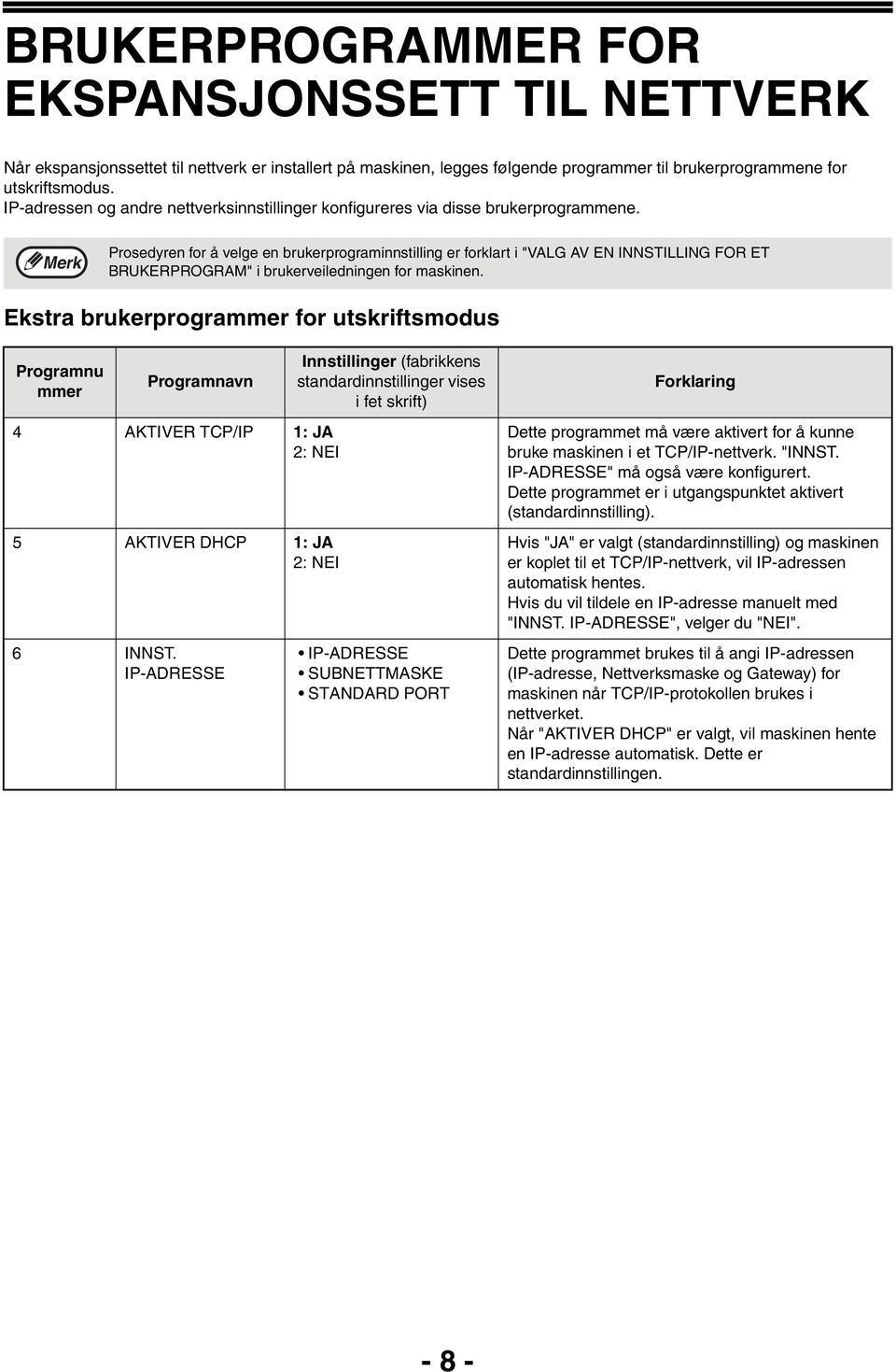 Prosedyren for å velge en brukerprograminnstilling er forklart i "VALG AV EN INNSTILLING FOR ET BRUKERPROGRAM" i brukerveiledningen for maskinen.