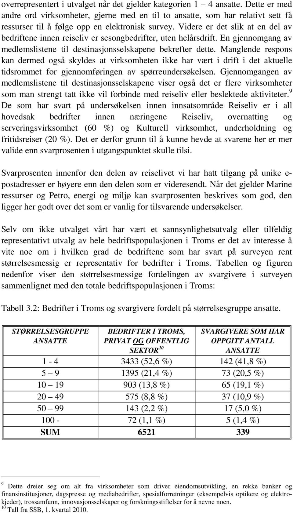 Videre er det slik at en del av bedriftene innen reiseliv er sesongbedrifter, uten helårsdrift. En gjennomgang av medlemslistene til destinasjonsselskapene bekrefter dette.