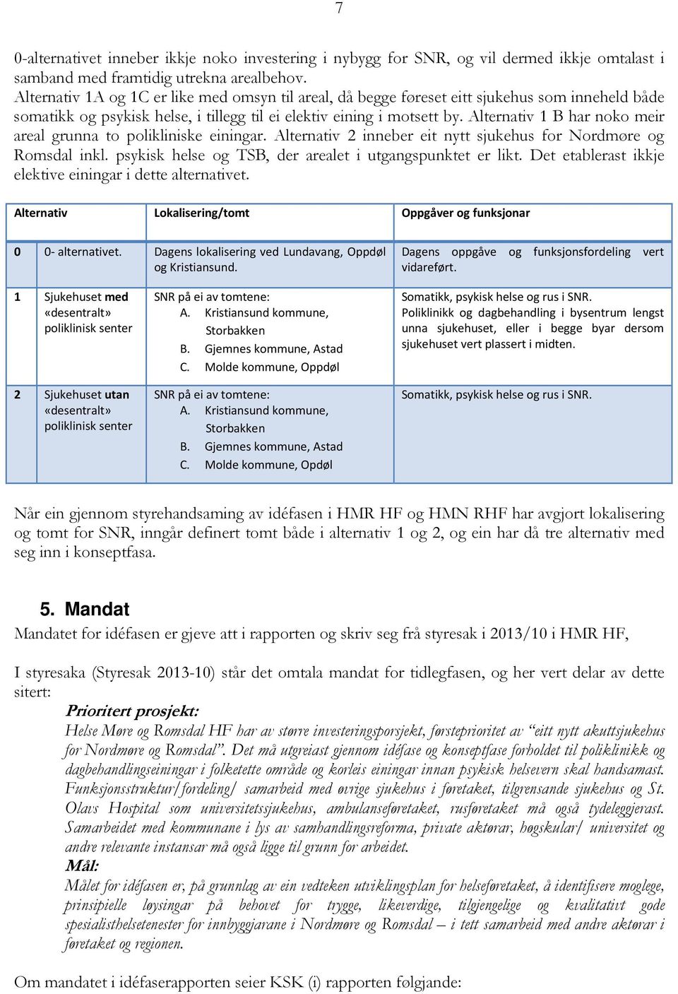 Alternativ 1 B har noko meir areal grunna to polikliniske einingar. Alternativ 2 inneber eit nytt sjukehus for Nordmøre og Romsdal inkl. psykisk helse og TSB, der arealet i utgangspunktet er likt.