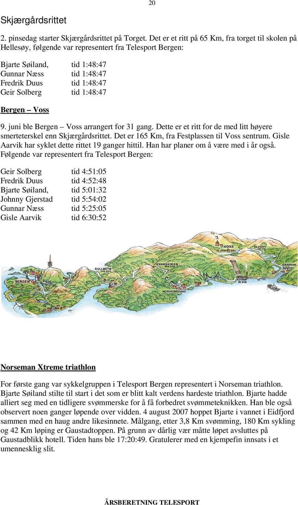 tid 1:48:47 Bergen Voss 9. juni ble Bergen Voss arrangert for 31 gang. Dette er et ritt for de med litt høyere smerteterskel enn Skjærgårdsrittet. Det er 165 Km, fra Festplassen til Voss sentrum.