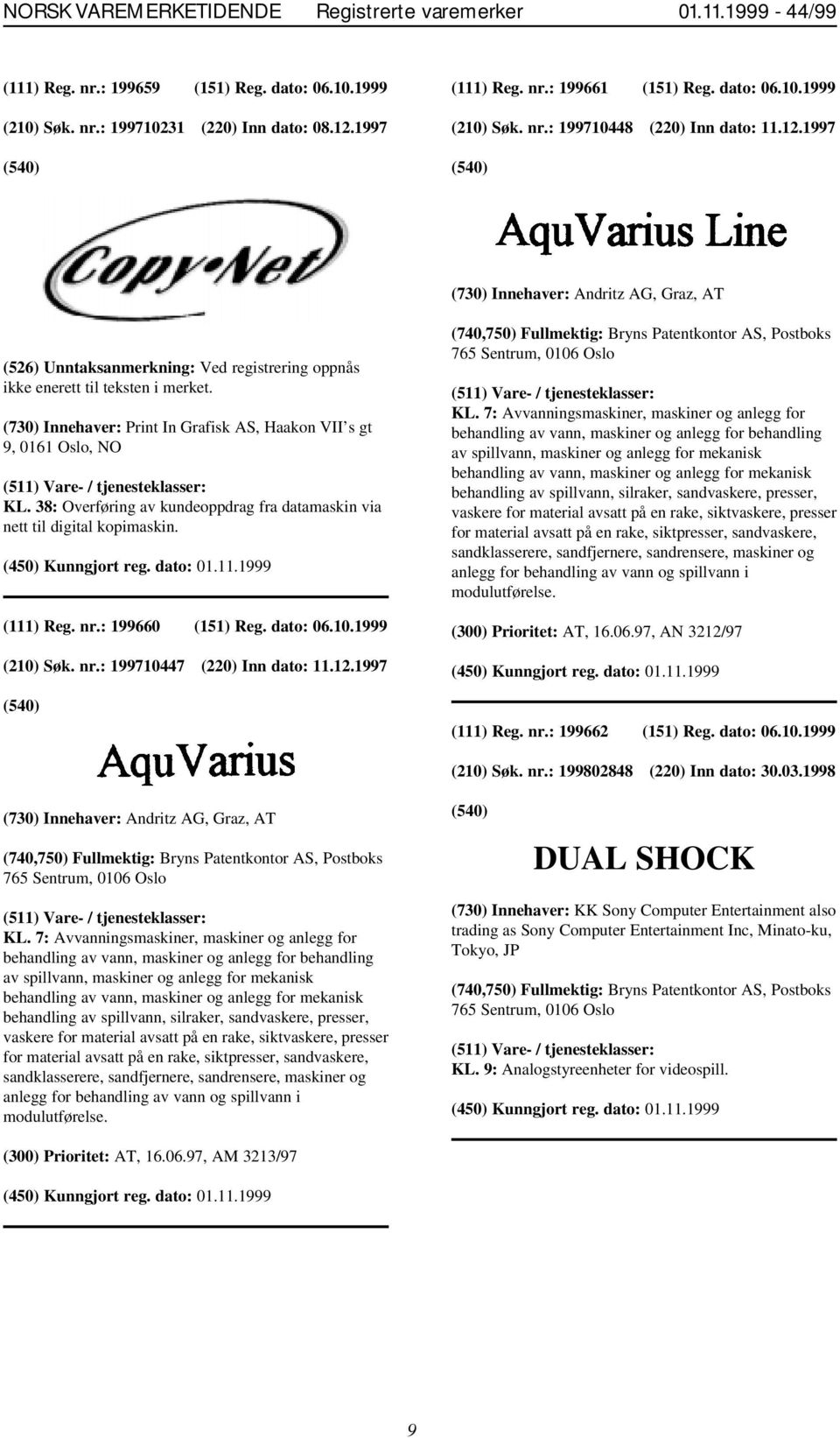 (730) Innehaver: Print In Grafisk AS, Haakon VII s gt 9, 0161 Oslo, NO KL. 38: Overføring av kundeoppdrag fra datamaskin via nett til digital kopimaskin. (111) Reg. nr.: 199660 (151) Reg. dato: 06.10.