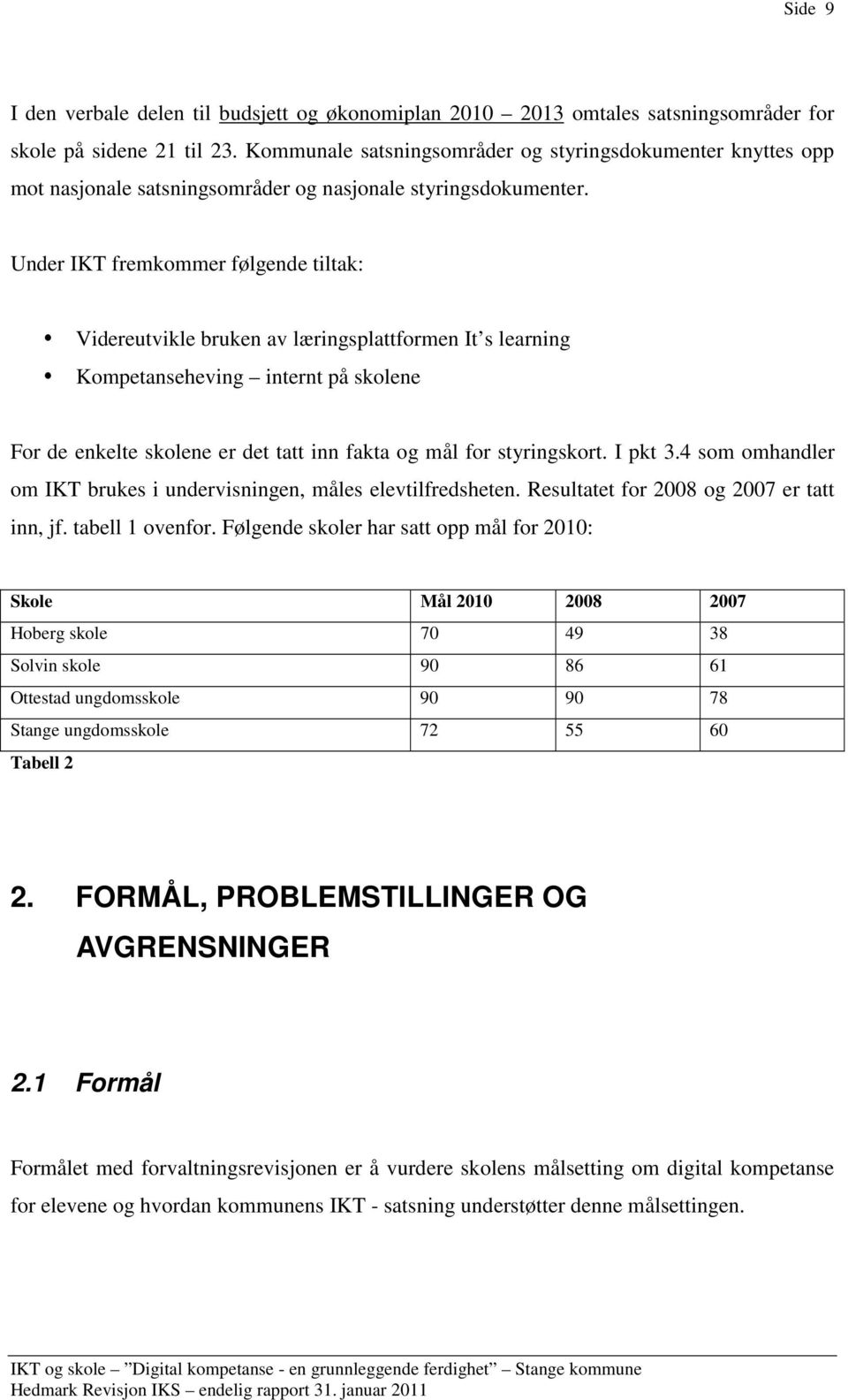 Under IKT fremkommer følgende tiltak: Videreutvikle bruken av læringsplattformen It s learning Kompetanseheving internt på skolene For de enkelte skolene er det tatt inn fakta og mål for styringskort.