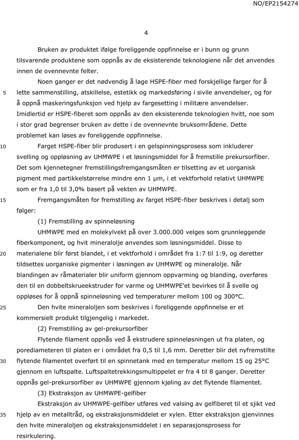 hjelp av fargesetting i militære anvendelser. Imidlertid er HSPE-fiberet som oppnås av den eksisterende teknologien hvitt, noe som i stor grad begrenser bruken av dette i de ovennevnte bruksområdene.