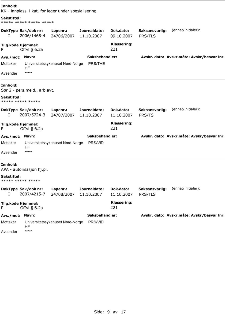 RS/THE nnhold: Sør 2 - pers.meld., arb.avt.