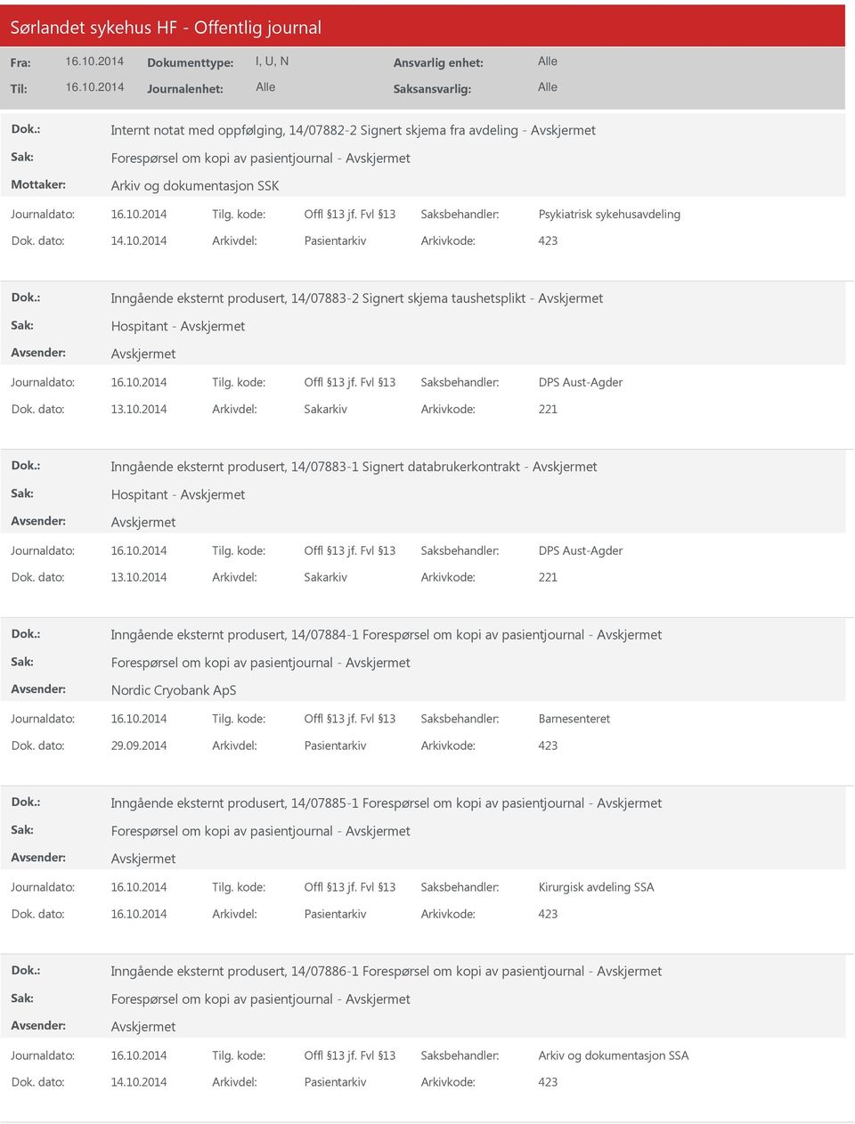 2014 Arkivdel: Sakarkiv Arkivkode: 221 Inngående eksternt produsert, 14/07883-1 Signert databrukerkontrakt - Hospitant - DPS Aust-Agder Dok. dato: 13.10.