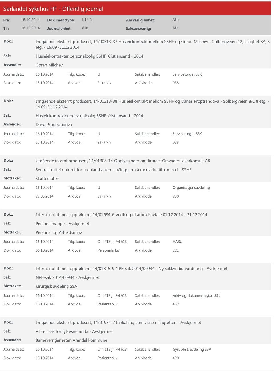 2014 Arkivdel: Sakarkiv Arkivkode: 038 Inngående eksternt produsert, 14/00313-38 Husleiekontrakt mellom SSHF og Danas Proptrandova - Solbergveien 8A, 8 etg. - 19.09-31.12.