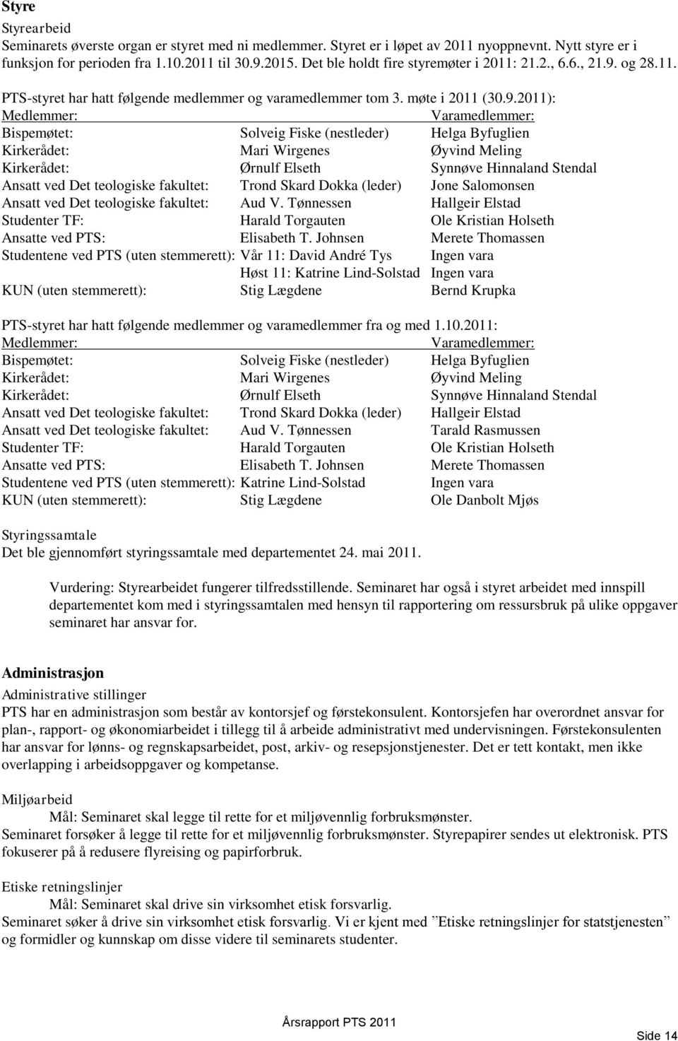 og 28.11. PTS-styret har hatt følgende medlemmer og varamedlemmer tom 3. møte i 2011 (30.9.