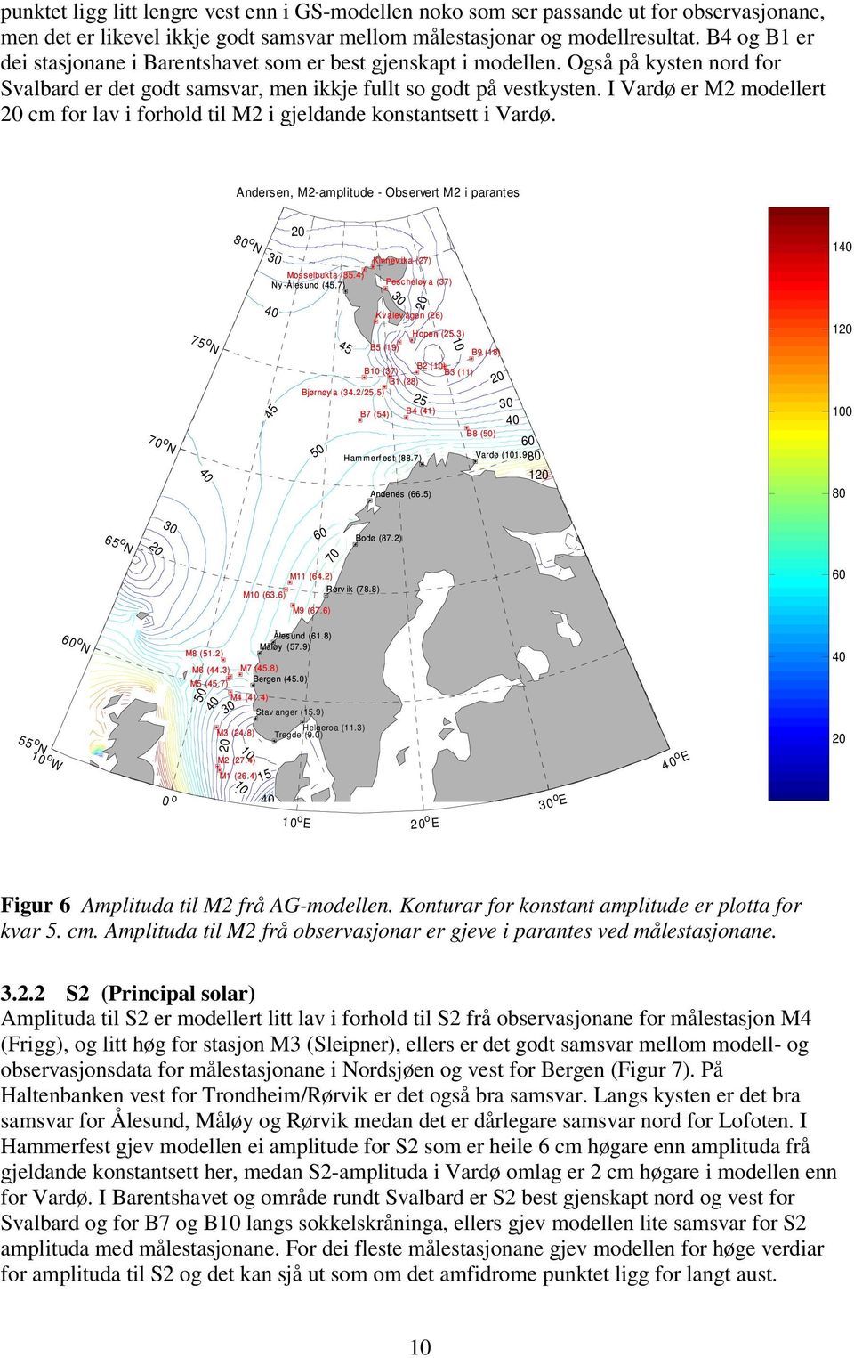 I Vardø er M modellert cm for lav i forhold til M i gjeldande konstantsett i Vardø. Andersen, M-amplitude - Observert M i parantes 0 o N Mosselbukta (35.) Ny -Ålesund (5.