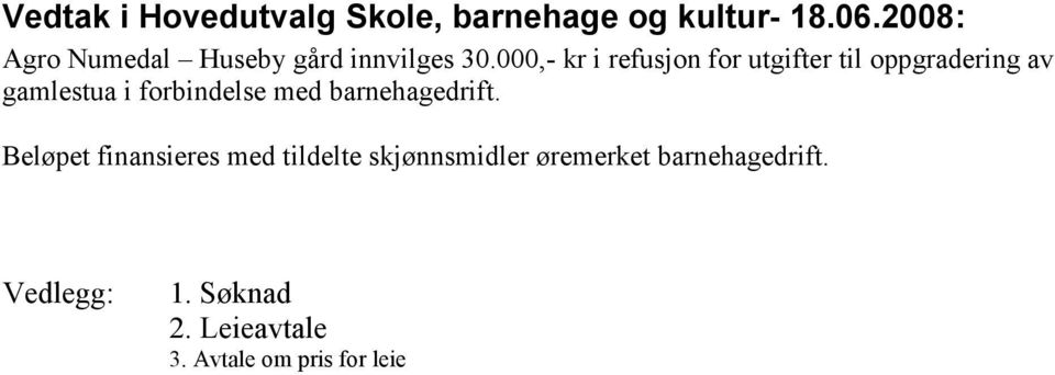 000,- kr i refusjon for utgifter til oppgradering av gamlestua i forbindelse med