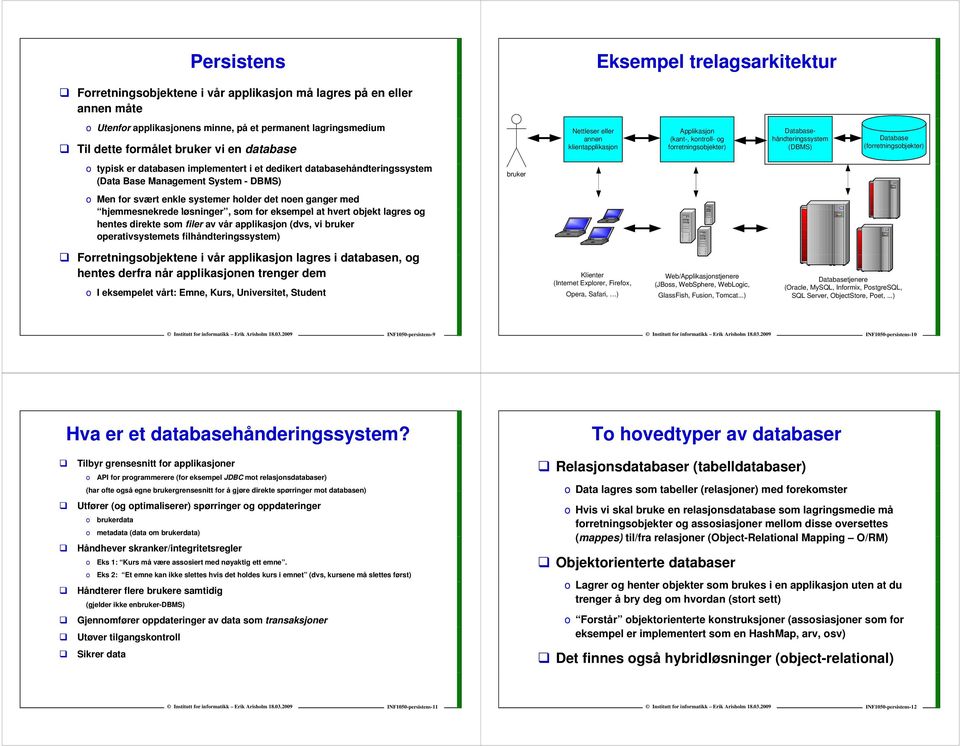 dedikert databasehåndteringssystem (Data Base Management System - DBMS) bruker Men fr svært enkle systemer hlder det nen ganger med hjemmesnekrede løsninger, sm fr eksempel at hvert bjekt lagres g