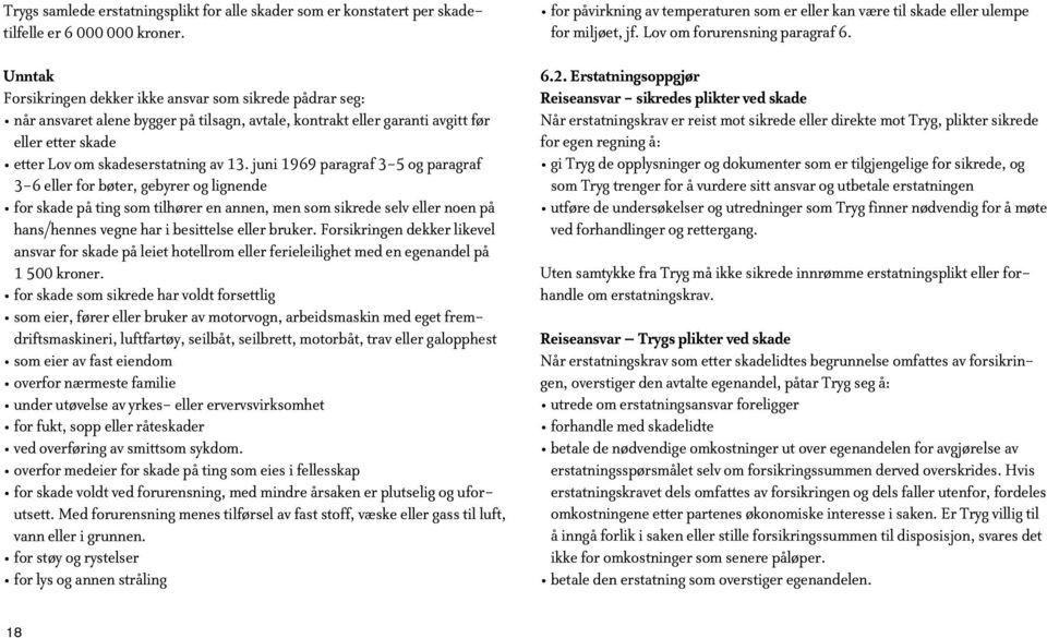 juni 1969 paragraf 3-5 og paragraf 3-6 eller for bøter, gebyrer og lignende for skade på ting som tilhører en annen, men som sikrede selv eller noen på hans/hennes vegne har i besittelse eller bruker.