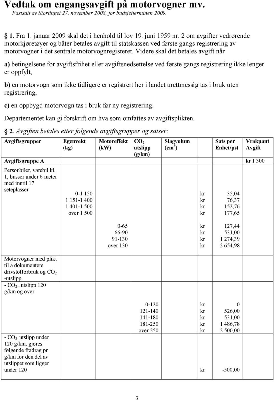 Videre skal det betales avgift når a) betingelsene for avgiftsfrihet eller avgiftsnedsettelse ved første gangs registrering ikke lenger er oppfylt, b) en motorvogn som ikke tidligere er registrert