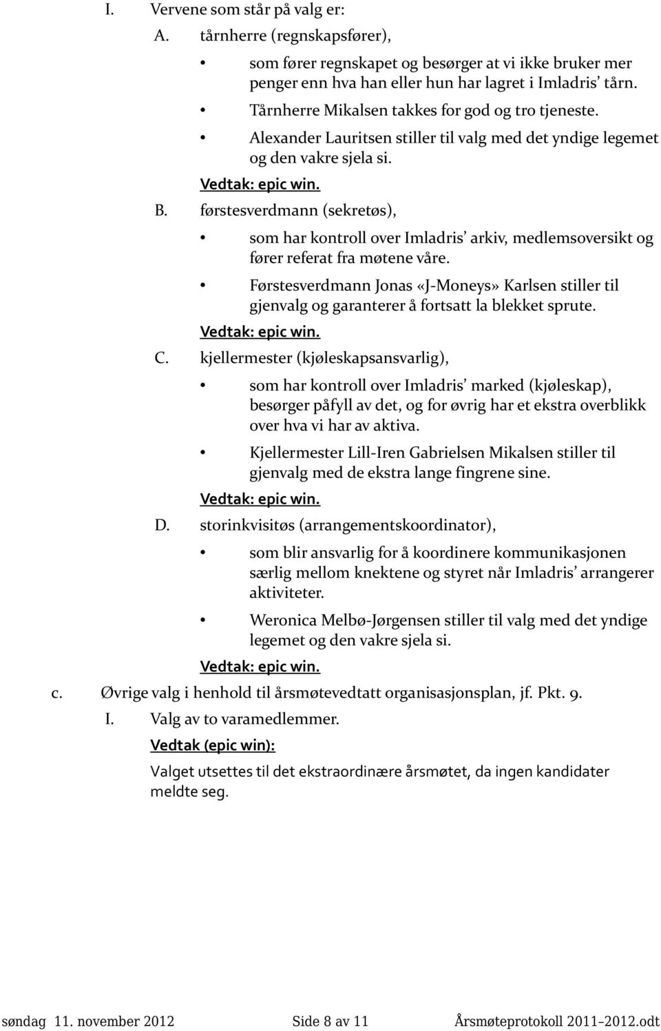 førstesverdmann (sekretøs), som har kontroll over Imladris arkiv, medlemsoversikt og fører referat fra møtene våre.