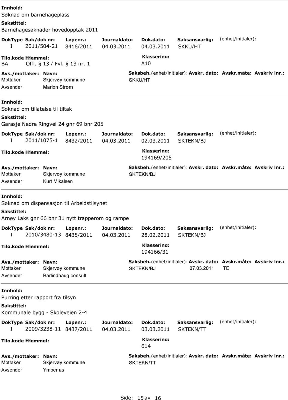 Kurt Mikalsen Søknad om dispensasjon til Arbeidstilsynet Arnøy Laks gnr 66 bnr 31 nytt trapperom og rampe 2010/3480-13 8435/2011 28.02.