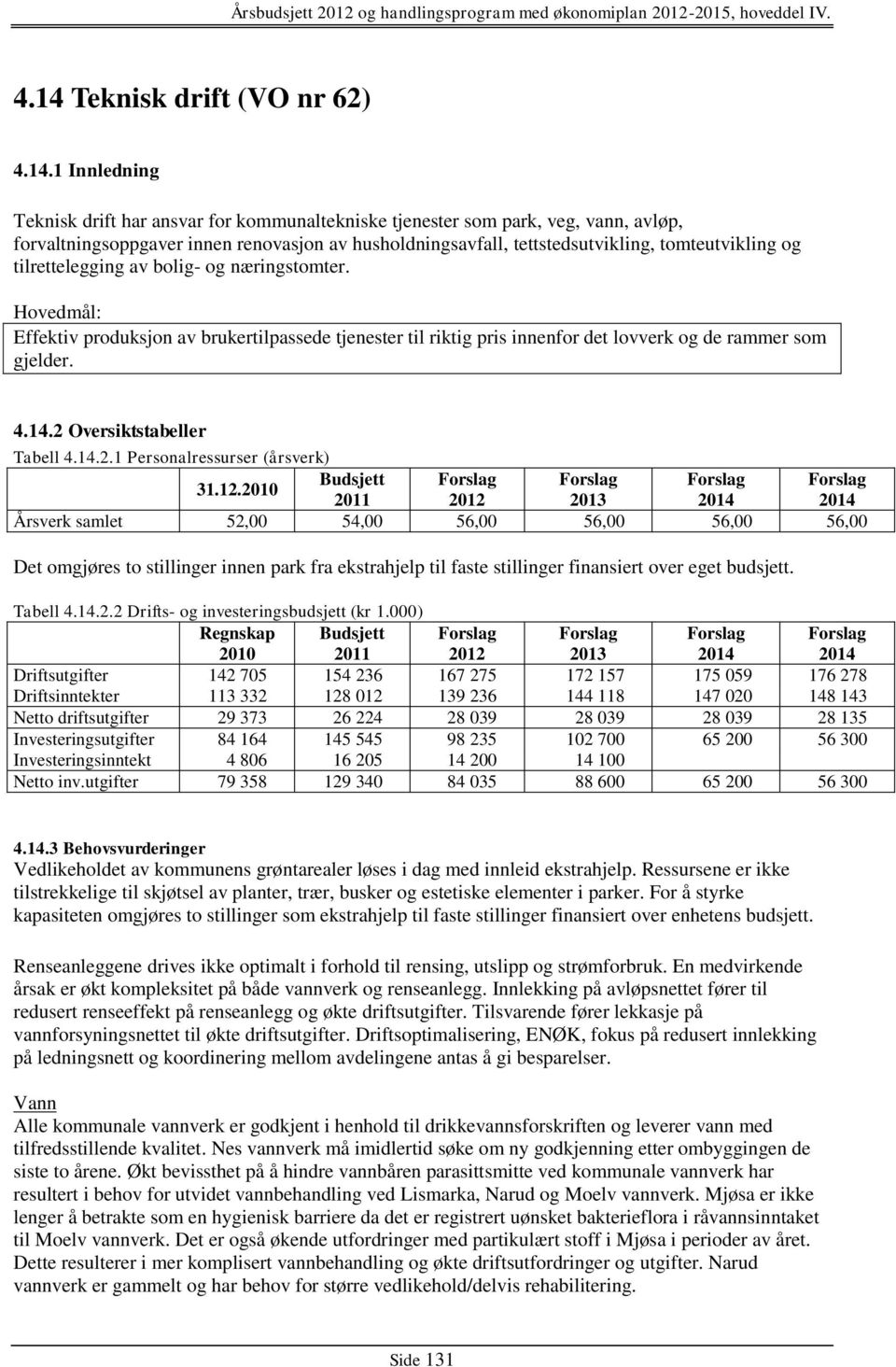 Hovedmål: Effektiv produksjon av brukertilpassede tjenester til riktig pris innenfor det lovverk og de rammer som gjelder. 4.14.2 