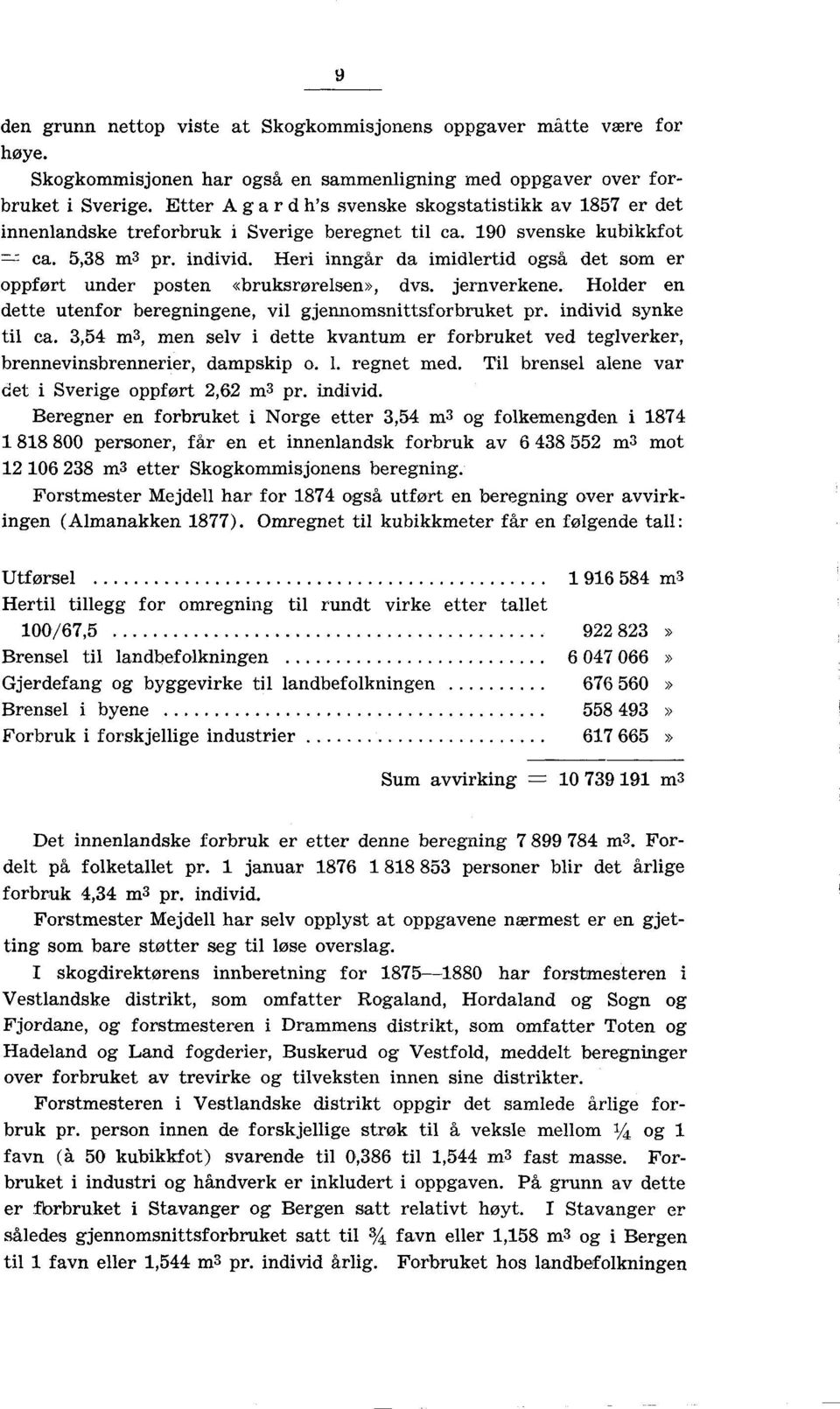 Heri inngår da imidlertid også det som er oppført under posten «bruksrørelsen», dvs. jernverkene. Holder en dette utenfor beregningene, vil gjennomsnittsforbruket pr. individ synke til ea.